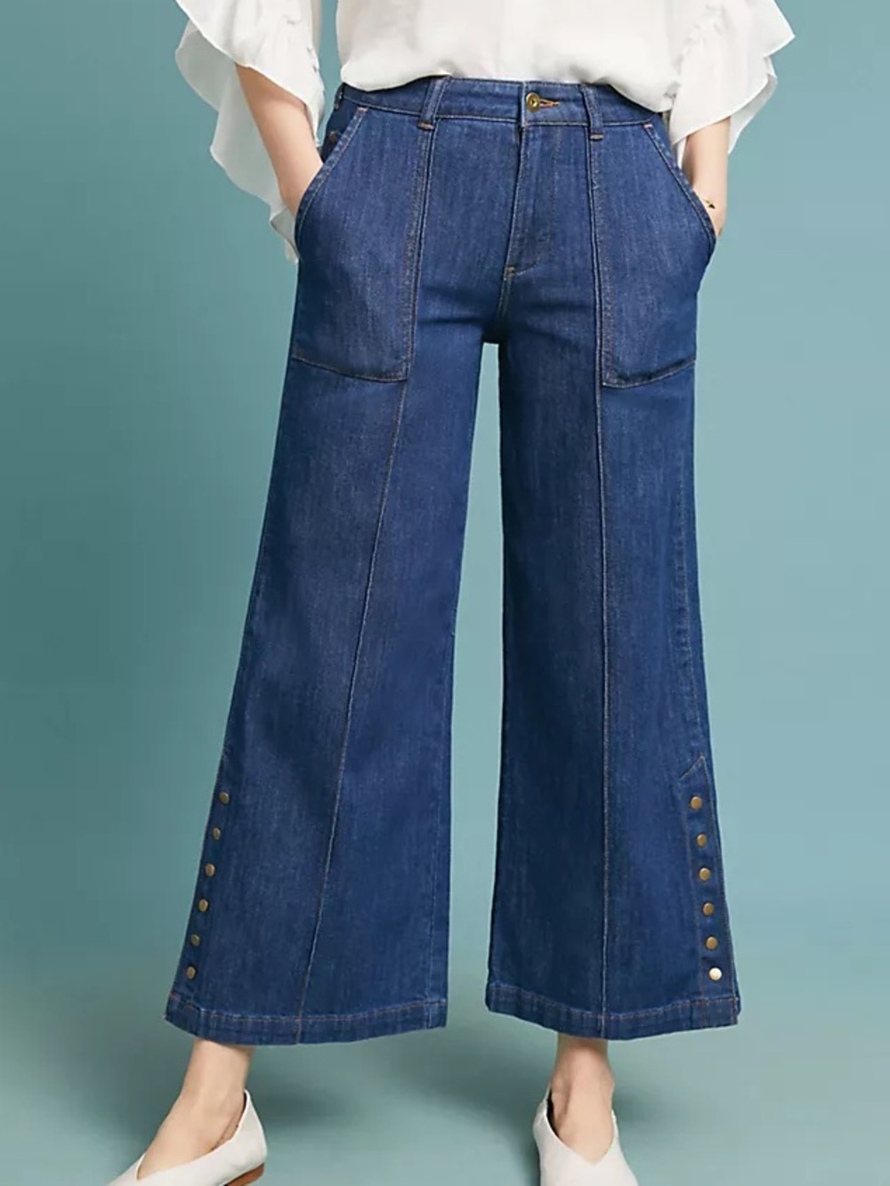 Anthropologie PILCRO High Rise Wide Leg Cropped Snap Hem Jeans Size 27